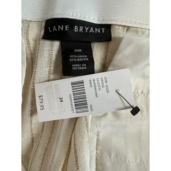 NEW Lane Bryant Linen Blend Pinstripe Wide Leg Pants Size 24R Belt Office Travel - Picture 10 of 11